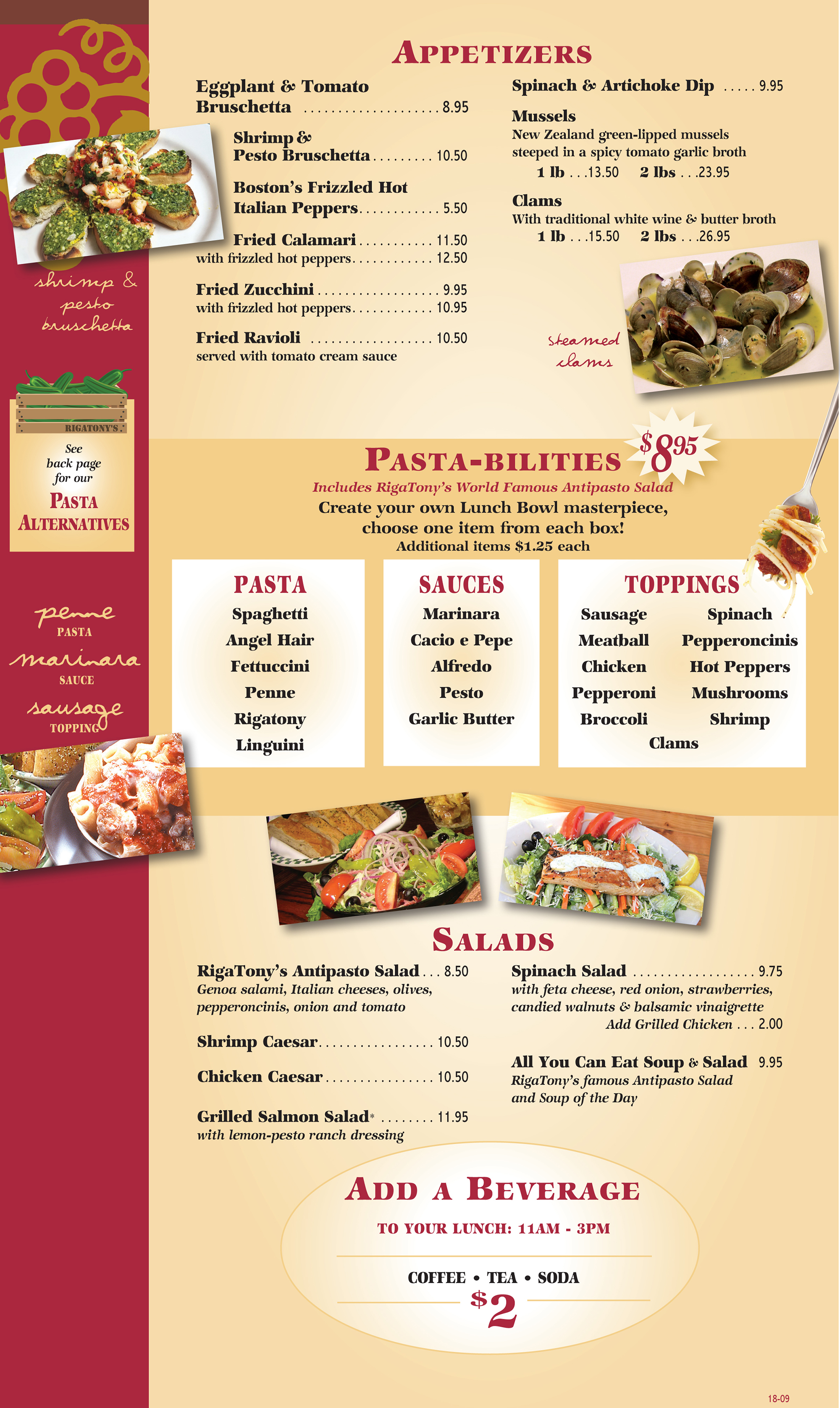 Lunch Menu Italian Restaurant Tempe RigaTony s Authentic Italian