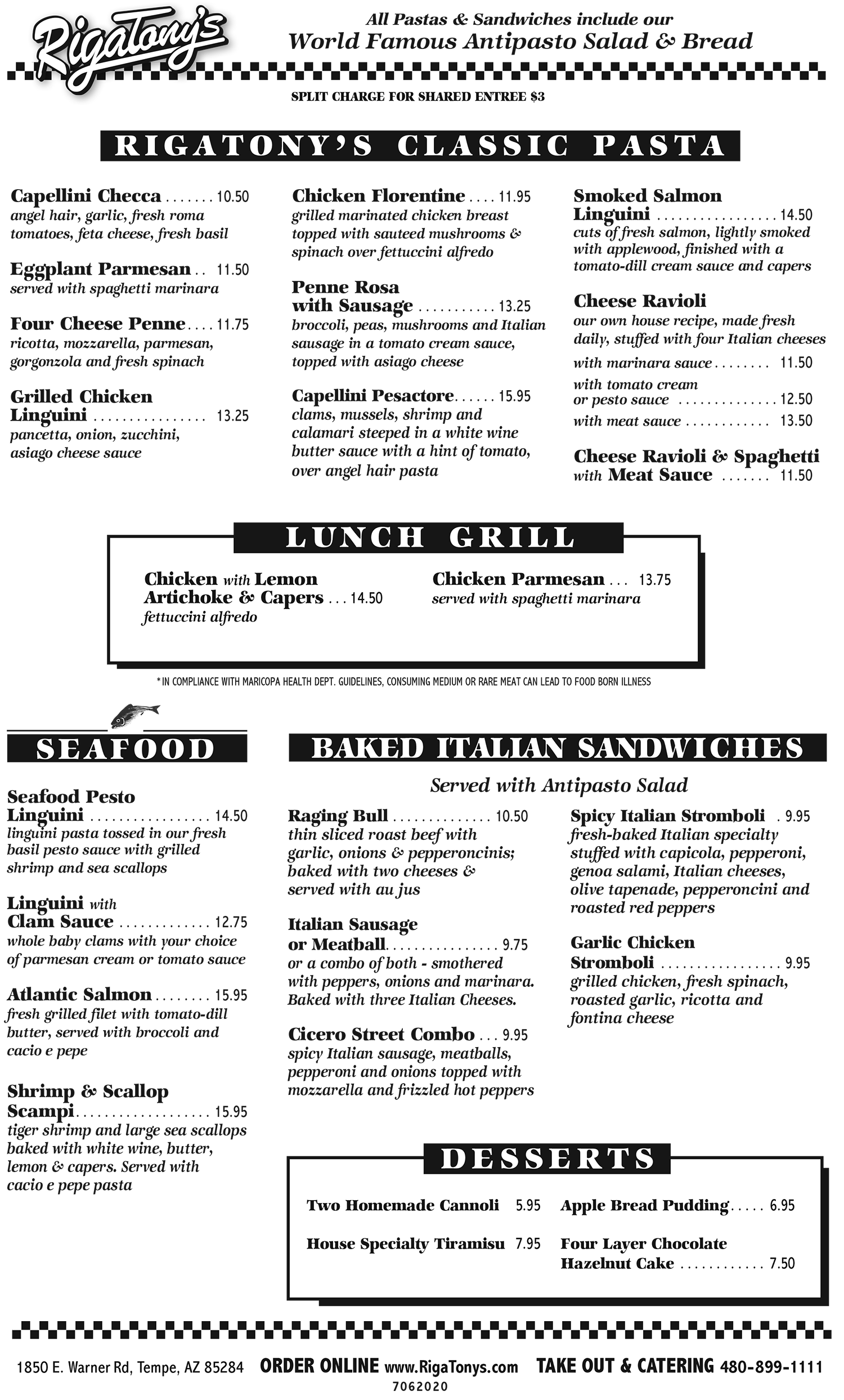 Lunch Menu – Italian Restaurant Tempe | Lunch & Dinner in Tempe