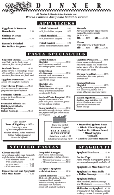 Dinner Menu – Italian Restaurant Tempe 