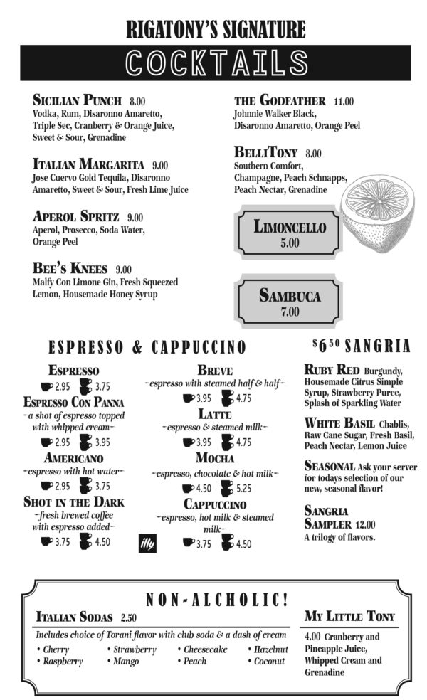 Bar & Dessert Menu – Italian Restaurant Tempe | Lunch & Dinner in Tempe